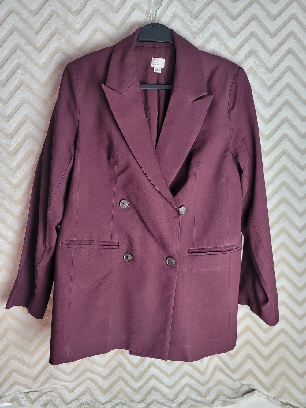 Wool-Blend Double Breasted Blazer - Burgundy - Picture 1 of 7